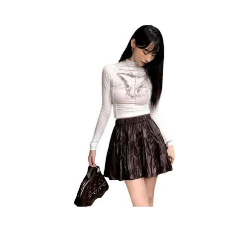 OROI Кожаные короткие юбки Женские Кофе