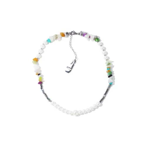 Get'em ON Смешанный Crushed Камень Белая раковина Бусины Серебряный Титановая сталь Ожерелья Унисекс