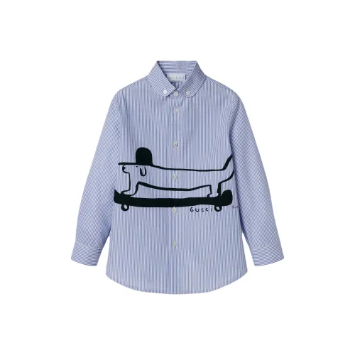 GUCCI Синий с Белым Lettering Kids Повседневные Рубашки