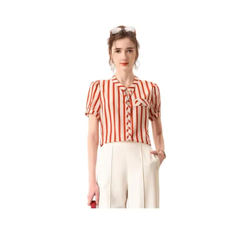 FENHONGMALI Рубашка Женская Красная с Полосами