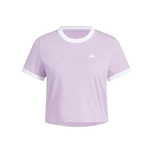 Adidas Пудра Сливовый Фиолетовый Женские Т-Рубашки