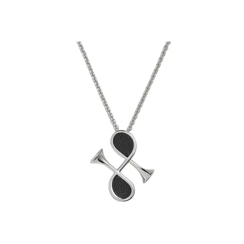 HERMES Cor H Телячья кожа Металл Ожерелья с покрытием из палладия Женские Черный