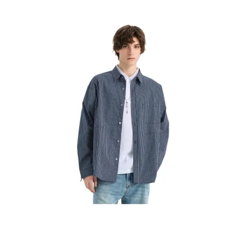 WILD LEADER Темно-синяя клетка [CW51585A17] Унисекс Рубашки