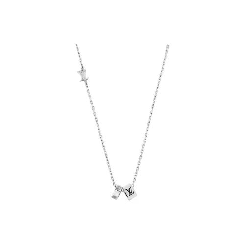 LOUIS VUITTON Damier Металл Brass Necklaces Мужской Серебряный