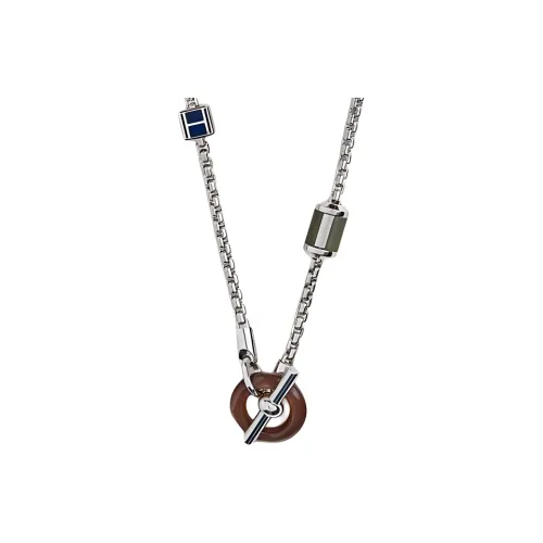 HERMES Палладий Покрытый Телячья кожа Металл Сумка-полумесяц Ожерелья Мужской Серебряный