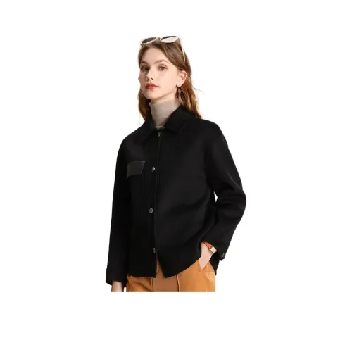 FENHONGMALI Куртки Пальто Женские Черный