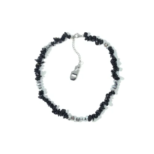 Get'em ON Черный Crushed Камень Титановая сталь Серебряный самородок Ожерелья Унисекс