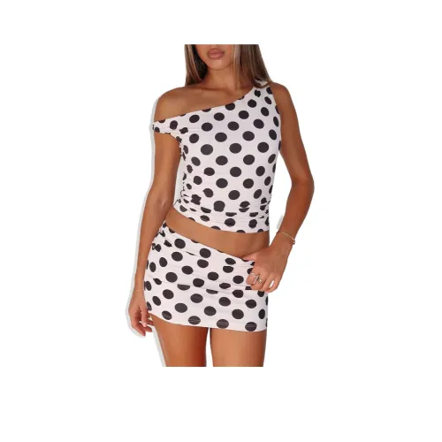 WHITE FOX Late Nights Мини-юбка Кремовый в горошек Повседневная Короткая Юбка Женская