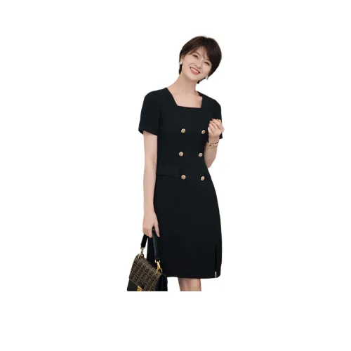 ONE SHALLOW Короткий рукав Платье Женское Черное
