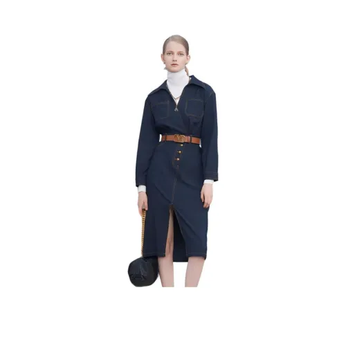 Anmani Длинное платье с длинными рукавами женское темно-синий