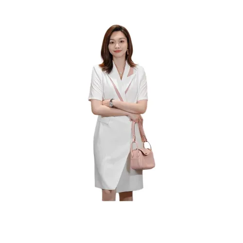 ONE SHALLOW Короткий рукав Платье Женское Белое