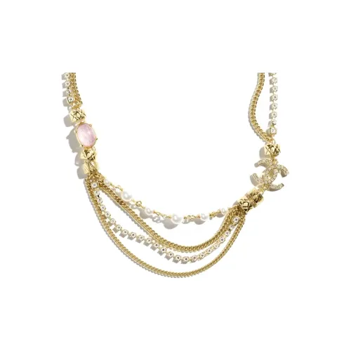 CHANEL 24P Металл Искусственный жемчуг Стразы Жемчужный Crystal Necklaces Женские Золотой