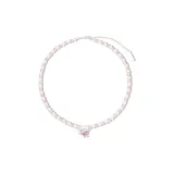 Розовый циркон, сердце, жемчужная раковина, ожерелье