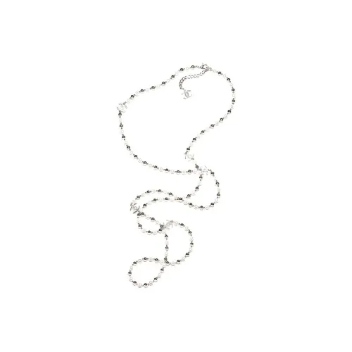 CHANEL 25C Металл Искусственный жемчуг Ожерелья Женские Белый Серебряный