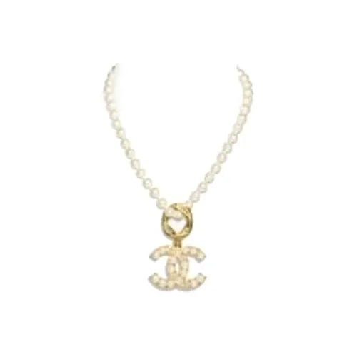 CHANEL 24A Металл Стекло Жемчужный Crystal Necklaces Женские Золотой