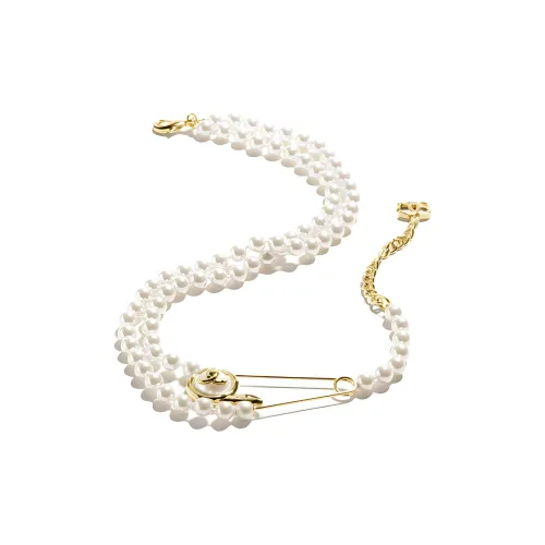 CHANEL 24A Металл Искусственный жемчуг Смола Ожерелье Унисекс Белый