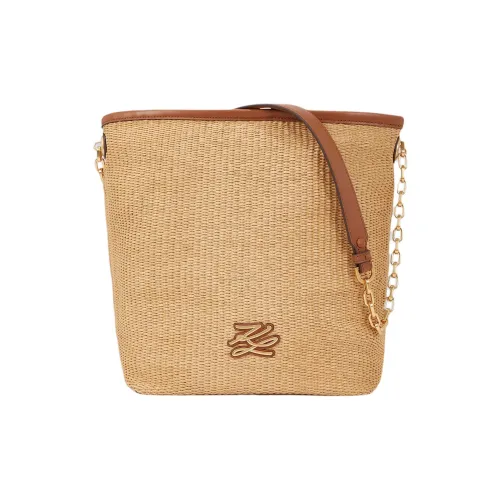 KARL LAGERFELD K AUTOGRAPH Raffia Плетеная соломенная ведрообразная сумка Сумка через плечо Средняя Женская Коричневая