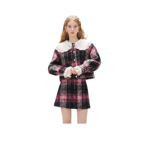 JORYAweekend Куртки и Пальто Женские Черный Розовый Клетка