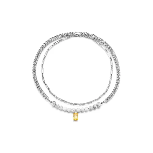 DWCP Титановая сталь Циркон Белая бирюза Взрывной цветочный дизайн Crystal Necklaces Унисекс