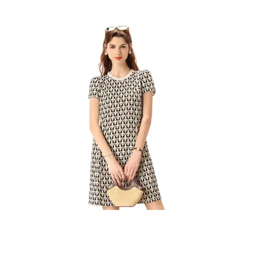 FENHONGMALI Короткий рукав Платье Женское Черное