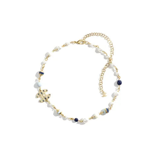 CHANEL 24P Металл Искусственный жемчуг Ожерелья Женские Золото