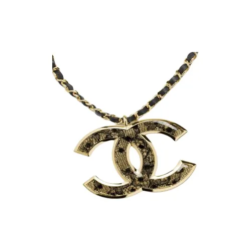 CHANEL 24K Металл Кружево Смола Телячья кожа Ожерелья Унисекс Золотой