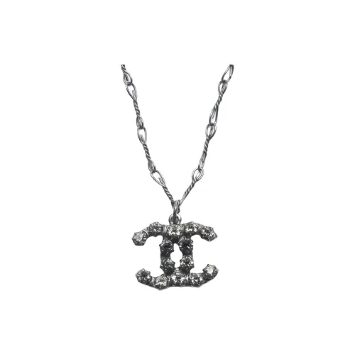 CHANEL CC Rhinestone Серебряное покрытие Ожерелье Women's Silver