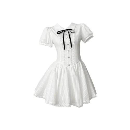 SEAR OFFICIAL Белое Женское Короткое Платье с Рукавами