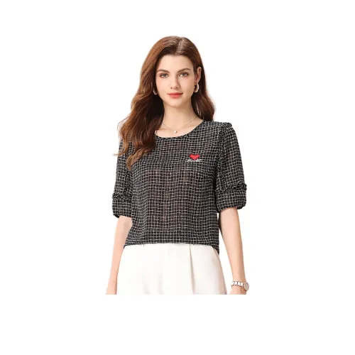 FENHONGMALI Рубашка Женская Черная Клетка