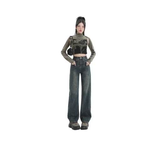 SONGS ALONG Джинсы Женские Винтаж Синий