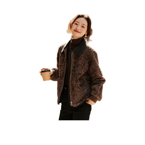 Mo Han Yi Mei Вельвет Feel Куртка Женская Кофейного цвета