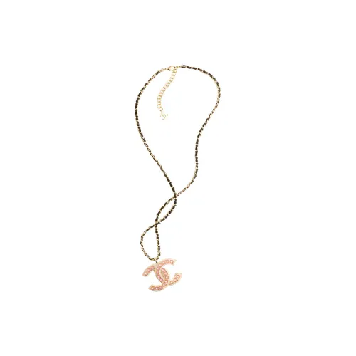 CHANEL Double C Металл Стразы Овчина Ожерелья Женские Розовый