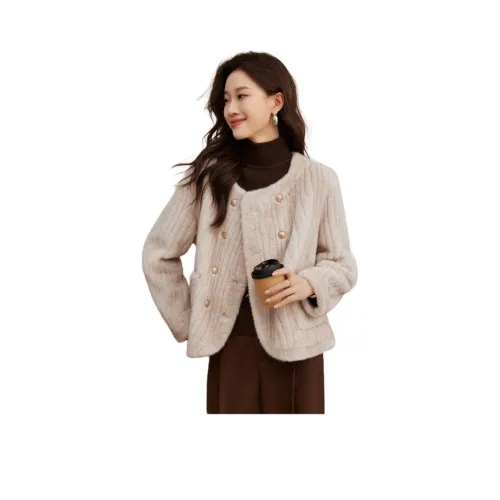 Mo Han Yi Mei Вельвет Feel Пальто Женское Бежевый Абрикос