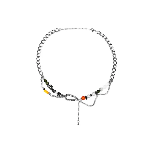 FOREVER MELODY Камни Титановая сталь Ожерелье Мужское Серебряное