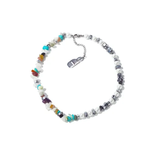 Get'em ON Многоцветные Камни Белая Раковина Бусины Серебряный Самородок Титановая Сталь Ожерелья Унисекс