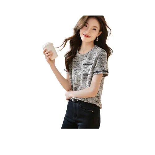 Mo Han Yi Mei Стандартная T-рубашка Женская Черный Белый Многоцветный