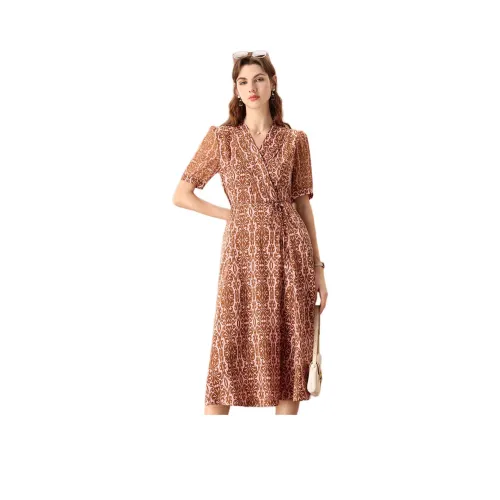 FENHONGMALI Короткий рукав Платье Женское Розовое