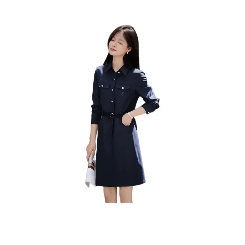 Mo Han Yi Mei Длинное платье с длинными рукавами женское морской синий