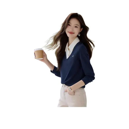 Mo Han Yi Mei Толстовка Женская Темно-синяя и Белая