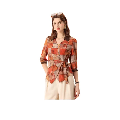 FENHONGMALI Рубашка Женская Оранжевая
