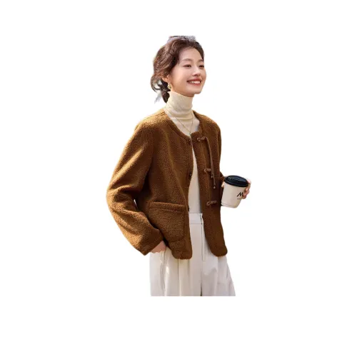 Mo Han Yi Mei Вельвет Feel Куртка Женская Кофейного цвета