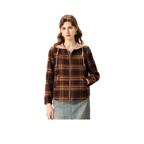 FENHONGMALI Куртка Женская Кофейная Клетка