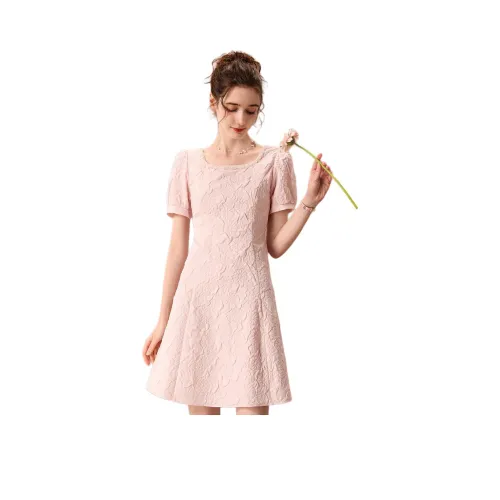 FENHONGMALI Короткий рукав Платье Женское Розовое