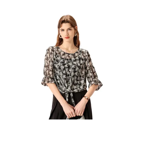 FENHONGMALI Рубашка Женская Черная с Белым