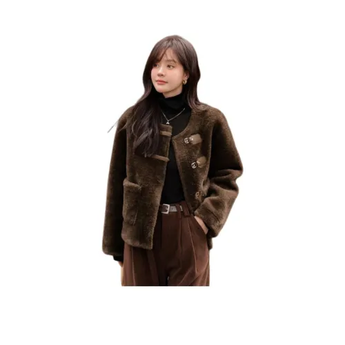 Mo Han Yi Mei Вельвет Feel Пальто Женское Кофейное