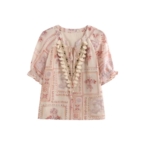 Miss Chipmunk Бежевые с принтом Женские Рубашки