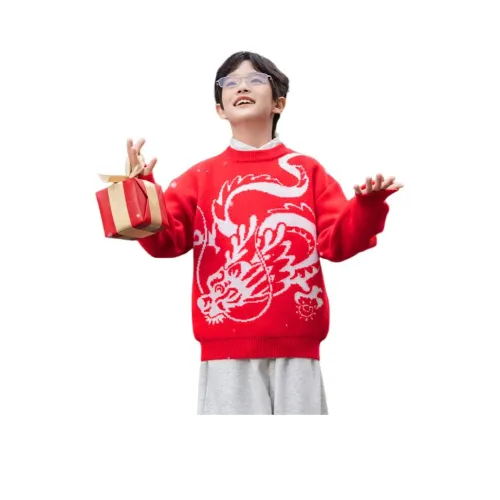 The panda is round Модный Модный Празднование Красный дракон Тотем Круглый вырез Детский