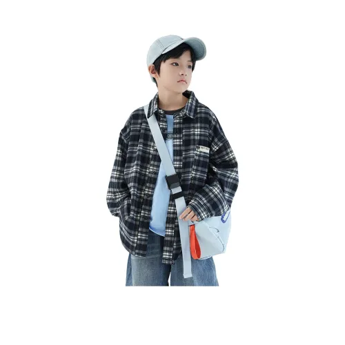 The panda is round Клетчатый Длинный рукав Рубашка Детская