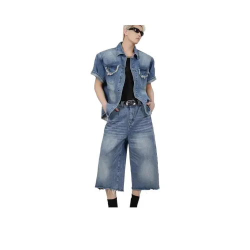 KVIV Blue Men's Denim Shorts KVIV Синий Мужские Джинсовые Шорты