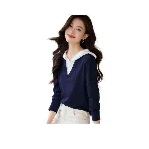 Mo Han Yi Mei Стандартная T-рубашка Женская Темно-синий и Белый